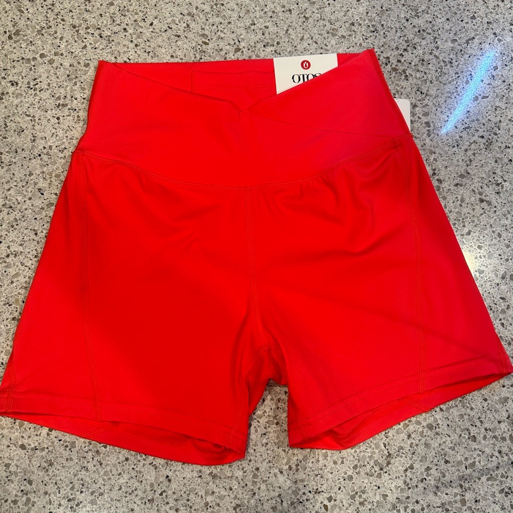 NWT OTOS High-Waist Red Bike Shorts with Sculpting V-Waistband